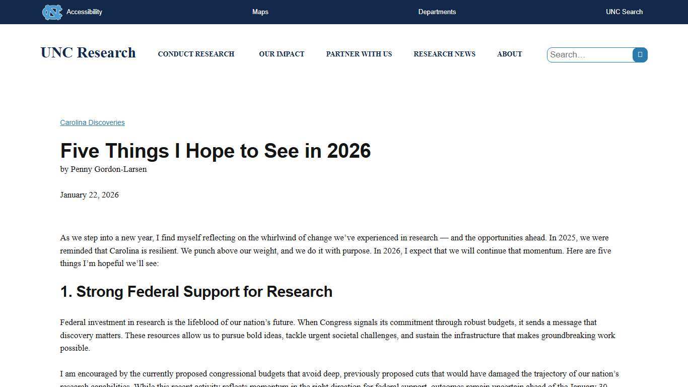 Five Things I Hope to See in 2026 - UNC Research